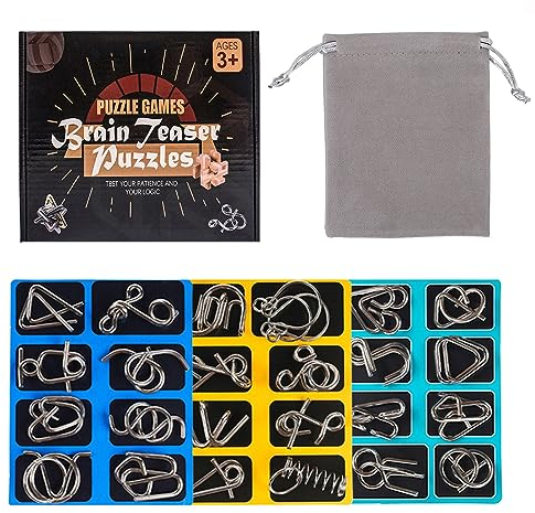 Holzsammlung 24 Piezas Rompecabezas de Metal, Juegos de Ingenio Rompecabezas Metal Classic Mini IQ Puzzle, Juguetes Inteligencia Educativos Regalo para Adultos Niños Adolescentes