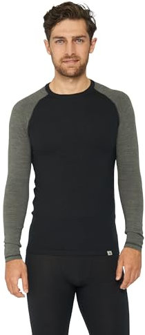 DANISH ENDURANCE Camiseta Térmica Manga Larga para Hombre, Capa Base Lana Merino, con o Sin Cremallera, Negro/Gris Oscuro, M