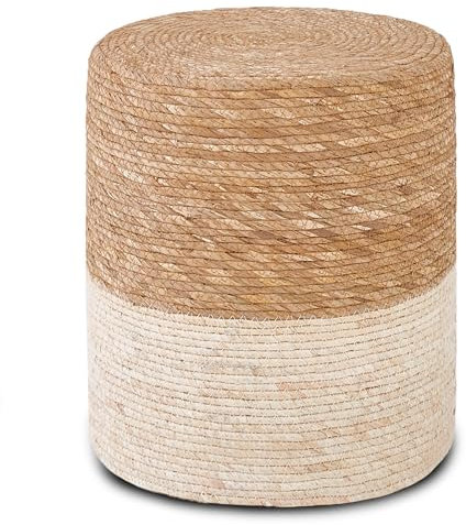 Mxfurhawa Pouf Ottomane, natürlicher Seegras-Fußhocker, handgewebte runde Fußstütze, Poof Pouffe Akzentstuhl mit Holzrahmen für Wohnzimmer, Schlafzimmer (Beige)