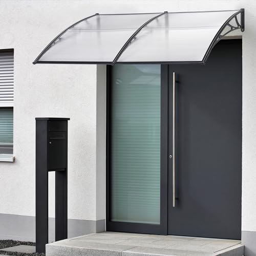[en.casa] Vordach für Haustür Mellerud Überdachung 300 x 100 cm Pultvordach Balkon Türüberdachung Polycarbonat Aluminium Schutzdach Terrasse Schwarz/Transparent
