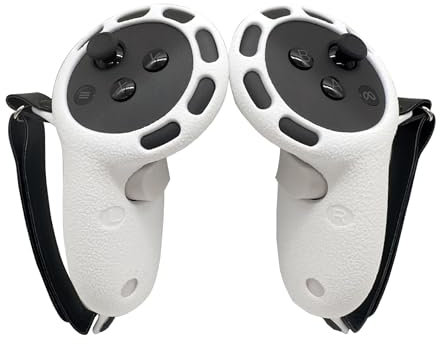 BeisDirect VR Touch Controller Griffabdeckung für Meta Quest 3, Silikon-Griffabdeckung für Meta Quest 3 Zubehör, Anti-Wurf-Griff, Schutzhülle mit verstellbarer Handschlaufe (Weiß -)