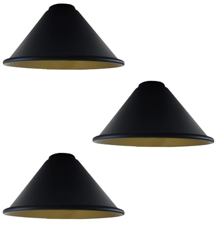 3er-Pack nicht-elektrische Lampenschirme im Vintage Metall Retro Stil, einfach zu montierender schwarzer, goldener Lampenschirm für Wohnzimmer, Schlafzimmer, Küche, Café und Restaurant (Stil 3)