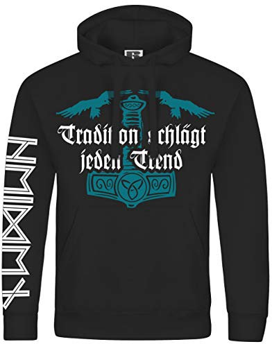SONS OF ODIN Herren Kapuzenpullover Thors Hammer mit Wikinger Tradition Motiv Spruch Glaube