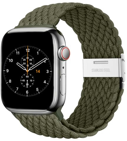 Nepfaivy Geflochtenes Armband Kompatibel mit Apple Watch Armband 40mm 41mm 38mm 42mm für Damen Herren, Nylon Stoff Sport Verstellbares Band für iWatch Series 10/9/8/SE/7/6/5/4/3/2/1, Dunkel-Olivgrün