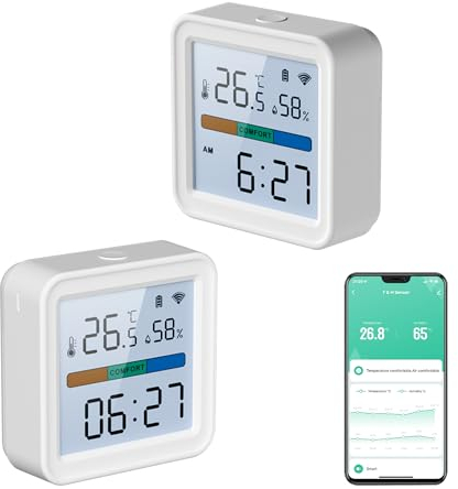 Termómetro higrómetro inteligente WiFi, control de temperatura y humedad digital Tuya con luz de fondo, medidor de humedad interior inalámbrico, compatible con Alexa (2 Pack)