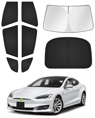 Canvcle Sunshades for Tesla Model S 2012-2025 2026 (Not for Model S Plaid/Long Range) Windshield Sun Shade Side Rear Window Shade Cover Sun Visor Shield Privacy Protection Keep Vehicle Cool Black 8PCS