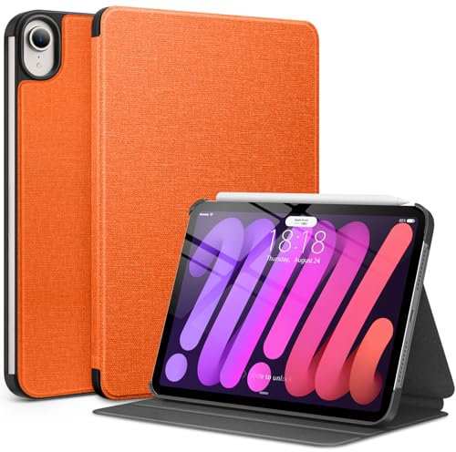 DTTO Case for iPad Mini 7/6, 8.3 Inch Fabric Texture Hard Back Cover with Auto Wake/Sleep, Supports Apple Pencil Charging, Orange