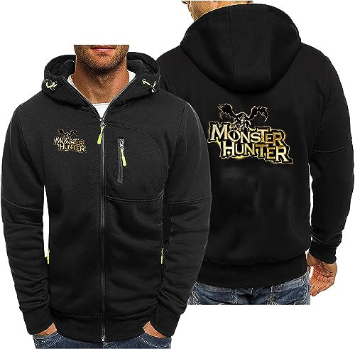 CLMETHE Herren-Sweatshirt mit durchgehendem Reißverschluss für Monster Hunter, Herren-Kapuzenpullover Jacken lässige Mode Pullover Mäntel Sport Fitness Arbeitskleidung mit Taschen,B-XXL