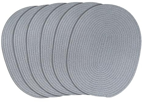 fanquare Ovale gewebte Platzsets Satz von 6 Dunkelgrau Baumwolle Seil Geflochtene Platzsets hitzebeständig Waschbar rutschfeste Tischsets für Küche Esstisch, Home Dekoration 30x40cm
