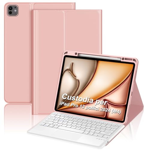 FOGARI Tastiera Magnetica per iPad Pro 13 2024 (M4), QWERTY Italiano Keyboard Retroilluminata Bluetooth Staccabile con Touchpad Intelligente, Custodia con iPad Pro 13 pollici M4 2024, Rosa