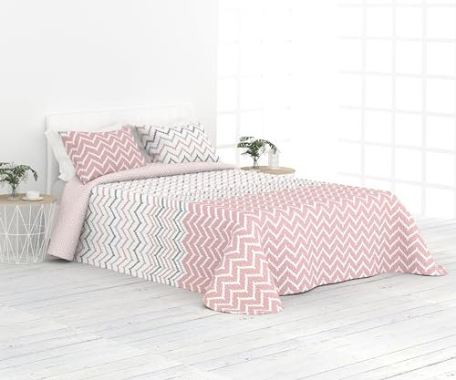 Liniva Home Colcha Fina Reversible de Verano y Primavera. Colcha con Funda DE COJÍN. Cubrecama Elegante de Microfibra Extra Suave. (Zigzag - Rosa - Cama 90 cm)