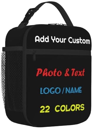 Customised Photo Lunch Bag Personalised Insulated Lunch Box with Name/Picture Printed for Adults Kids Boys Girls Women Men, Design Your Own Portable Meal Bag with Water Bottle Holder and Handle