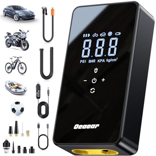 Elektrische Luftpumpe, 3-mal schnelleres Aufpumpen (150 PSI) akku Kompressor luftpumpe mit Doppelmotor, 6000 mAh mit automatischer Abschaltung, für Auto, Motorrad, Fahrrad, Bälle