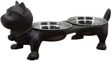CHEMIN DE CAMPAGNE Gamelle Double Chat en Fonte Marron 40 x 16 x 15 cm