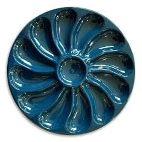 JORISELECTION Assiettes A Huitres couleur BLEU NUIT 12 Compartiments +1 Pour Le Citron, Sauce. Fabrication Française Diamètre 30.5 Cm