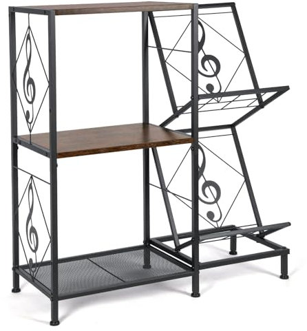 HYCFYJR Mueble Tocadiscos con Soporte Vinilos de 2 niveles, Mesa Tocadiscos con Marco de Metal, Mesa Reproductor Vinilo para Sala de Estar, Marrón Rústico