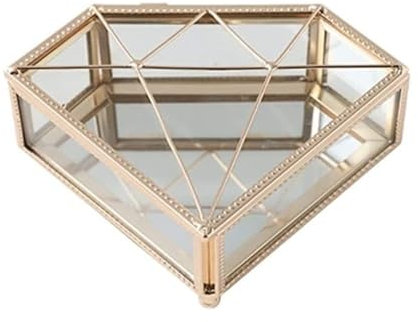 OXOAMP Schmuckkästen Goldenes Glas, klares Metall, Schmuckschatulle, kleine Schmuckschatulle, Herz- und Rautenform. Schmuckschatulle Geschenke