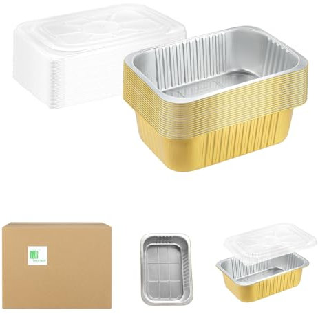 MESTAEK 11x8 Sturdy Foil Pans + Snap-On Lids (20 Packs) | 2X Thicker Heavy Duty Reusable Foil Tin 112oz | Grill Oven Microwavable Pan, | 3.3 Deep Disposable Aluminum Foil Pan for Baking, Cooking