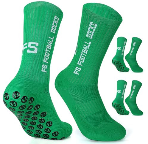 Grip Socken Fussball 2 paar Fussball Socken Herren Unisex Socks | Anti-Rutsch-Design | Universal-Maßstab 39-46 | 75% Baumwolle | Stutzen Fußball Socken Kinder, Fussballsocken Männer, Grün
