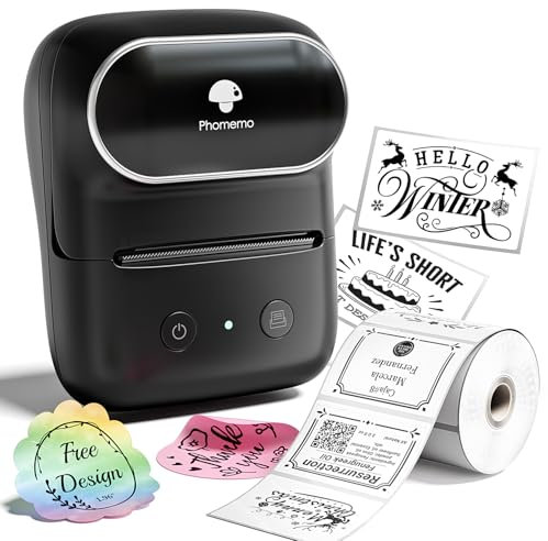 Phomemo M108 Etikettendrucker,Bluetooth Etikettendrucker Selbstklebend Thermo Etikettiergerät,Tragbarer Labeldrucker für Barcode,Einzelhandel,Büro,Kompatibel mit Telefonen und PC-System - Schwarz