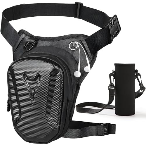 Motorrad Gürteltasche Beintasche Set für Männer Frauen mit Flaschenhalter, erweiterbare multifunktionale wasserdichte Oberschenkeltasche mit abnehmbaren verstellbaren Beingurten für Radfahren Wandern
