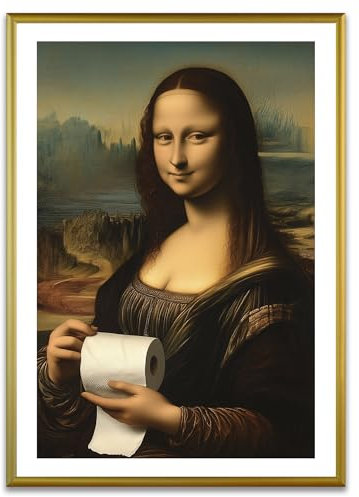 ARTFAVES® Poster - Mona Lisa Klopapier | Wanddeko Wandbild Kunst Modern Witzig | mit Rahmen Alu Gold | 30 x 40 cm