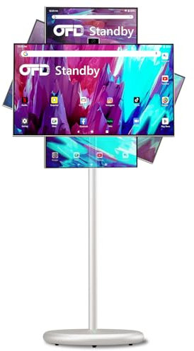 OFD TV portatile da 27 pollici su ruote, tablet touchscreen con base mobile 1080p, spazio di archiviazione 6+128 GB, rotazione di 90 ° Standbyme Tablet Rolling TV, 100% sRGB, batteria 9000mAh, Android