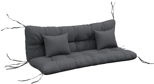Outsunny 4er-Set Sitzkissen, 150x50 cm wasserabweisend Stuhlkissen mit Bindebänder, Geknüpftem Design 10cm dick Polsterauflage für Schaukel, Sitzpolster für Haus, Garten, Sofa, Dunkelgrau