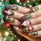 Elegant Christmas Nails With Santa And Box False Nails Full Covers Winter Acrylic Nails For Fashion Enthusiasts
