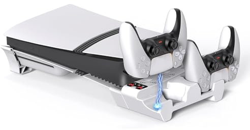 AARONMEI Support de refroidissement horizontal avec ventilateur à 3 niveaux et 2 chargeurs de manettes pour PlayStation 5 Slim/Pro, station de refroidissement avec système de refroidissement réglable