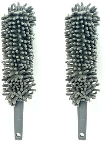 Lizzy 2 x Chenille Microfiber Duster | Handheld Noodle Duster, Chenille Wand Hand Dusters, Washable Removable Head | for Cleaning High Ceiling Fans, Cars, Blinds, Cobweb