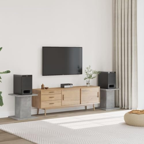 Lot de 2 Supports de Haut-parleurs pour jusqu'à 60 kg, Pieds Enceintes, Support Enceinte Home Cinema, 1 Paire de Supports d'Enceinte, Gris béton Bois d'ingénierie