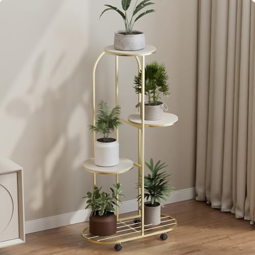 Niwugady 4-Tier Metall Blumenregal Pflanzenregal, Mehrstöckig Blumenständer Pflanzenständer Blumenbank Blumentreppe Pflanzentreppe Standregal für Innen Garten Balkon Deko, Goldene, 93cm