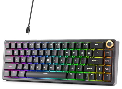 DIERYA DK68E 60% Mechanical Gaming Keyboard, Hot-Swappable Gasket-Mount with Creamy Sound, Programmable, RGB Backlit, Volume Knob, Double-Shot Keycaps, Pre-Lubed Switches, 5-Layer Foam, USB-C Wired