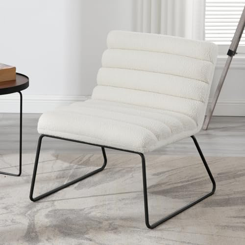 DAYALANE Fauteuil de Salon Moderne Fauteuil Lounge Confortable en Fausse Fourrure Chaise de Relaxation avec Cadre en Métal pour Salon Chambre, Blanc