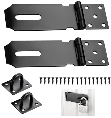 2 Pcs 4 Inch Padlock Hasp, Hasp and Staple with Screws, Shed Door Latch Stainless Steel Hasps, Heavy Duty Padlock Catch for Garden Gates, Cabinets, Pet Cage, Locker, Toolbox, Windows, Garages (Black)
