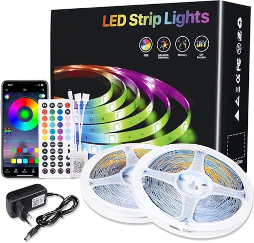 LED Strip Lights 30m, RGB Farbwechsel mit Fernbedienung & Bluetooth App, dimmbar, Musiksync, selbstklebende Innenbeleuchtung für Zimmer, Küche, Party, Events