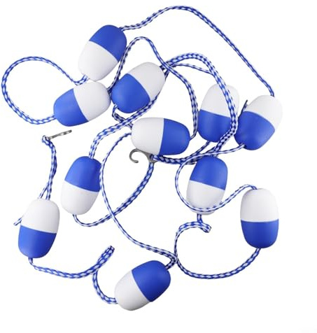 Bebykilemi Corda di sicurezza per piscina, 5 m, con galleggianti, in nylon bianco e blu, per divisione dell'acqua, materiale resistente all'usura per piscina, corsi d'acqua, banchi