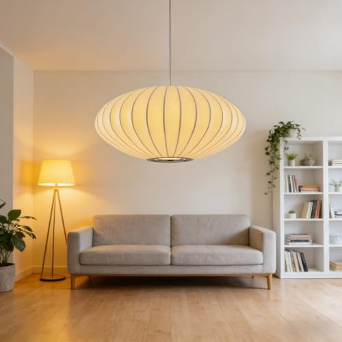 GHiycotdl Lampenschirm hängelampe,40cm Wabi Sabi Boho Pendelleuchte | Weiße Imitation Seide lampenschirm,Laterne japandi lampe,Für Wohnzimmer Esszimmer Schlafzimmer Und Flur