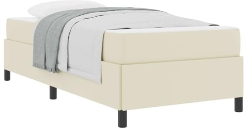 vidaXL Bettrahmen mit Matratze Creme 90 x 190 cm Stoff, Hübsches Bettgestell, modernes rechteckiges Design, haltbare Schlaflösung für Gästezimmer, Bequeme Möbel