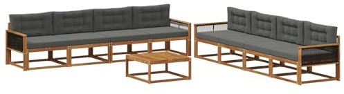 vidaXL Outdoor-Sofagarnitur mit Kissen 9 pcs Natur und Anthrazit, Garten-Sofa Set, modulare Lounge für draussen, wetterfestes Mobiliar, robuster Pool-Bereich