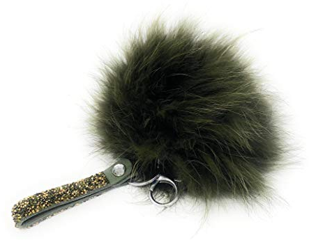Realkontor XXL Taschenanhänger mit Strass-Stein-Band, Schlüsselanhänger Bommel Pelzbommel Pompon Pelz Fell Echtpelz, Zartgrün, XXL 16-20 cm Durchmesser