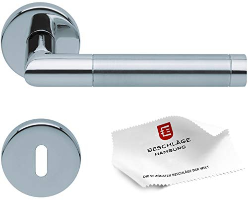 scoop Türgriffe von Beschläge Hamburg: Türbeschlag SBL 1174 — Türklinken mit Buntbart Rosetten für Zimmertüren — Drückergarnitur/Türdrücker für Innentüren, rund, Edelstahl poliert