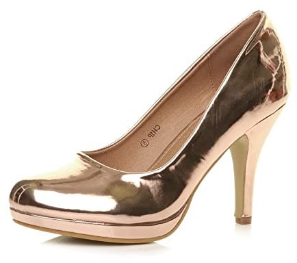 AJVANI mid high Heel Platform Work Evening Court Shoes Pumps Size 5 38 Rose Gold