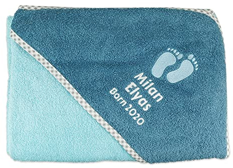 Wolimbo Kapuzenhandtuch personalisiert mit Namen und Motiv - kristallblau - 100x100 cm - für Baby und Kinder