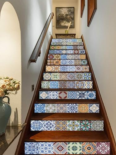 FLFK 13 pièces Autocollant de Tuile Stickers Carrelage Auto-adhésif Étanche pour escalier Cuisine Salle de Bains Autocollant Mural Fond d'écran Décor 100x18cm