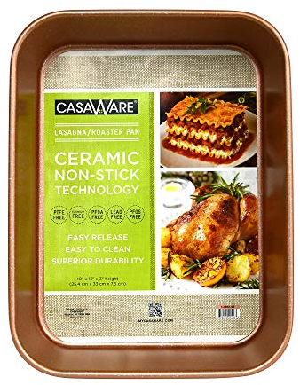 casaWare Keramikbeschichtete Lasagne/Bräter, Antihaftbeschichtung, 33 x 25,4 x 7,6 cm (Roségoldener Granit)