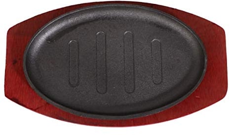 DOITOOL Cast Iron Steak Plate with Wooden Base Steak Pan Grill Fajita Server Plate Sizzling Steak Plate Restaurant or Home