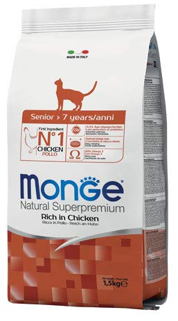 Monge Natural Superpremium Senior Rich IN Chicken, Nassfutter für ältere Katzen (Nassfutter aus Huhn, reich an Ballaststoffen, ohne Farb- und Konservierungsstoffe, Katzenfutter, 1,5 kg)