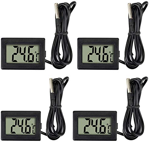 Digitales LCD-Thermometer, Temperatur-Monitor mit externer Sonde, digitales Kühlschrank-Thermometer, LCD, für Kühlschrank, Gefrierschrank, Kühlschrank, Aquarium (Kabellänge: 2 m), 4 Stück